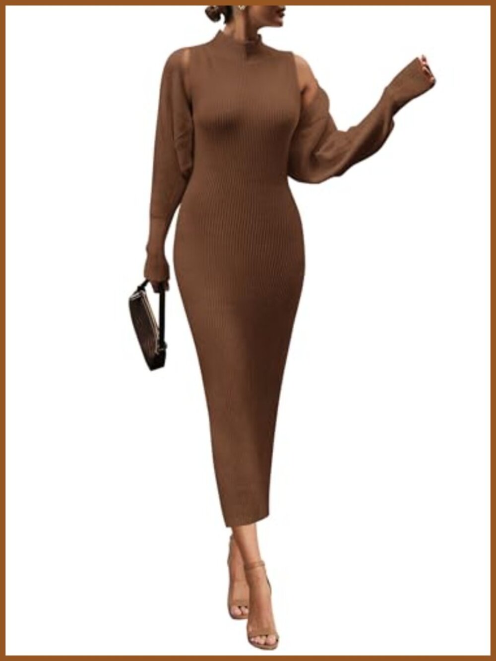 Ribbed Knit 2 Piece Sweater Dress Set Mock Neck Maxi Tank Slit Cropped Cardigan